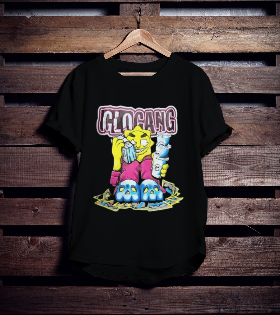 Glo Gang Cartoon Sun Money Double Cups Skull Slippers T-Shirt