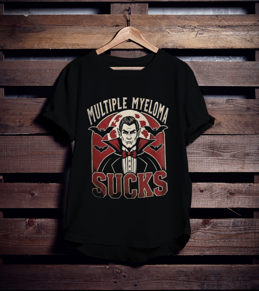 Multiple Myeloma Sucks Vampire Dracula Fangs Bats Red Moon Halloween T-Shirt