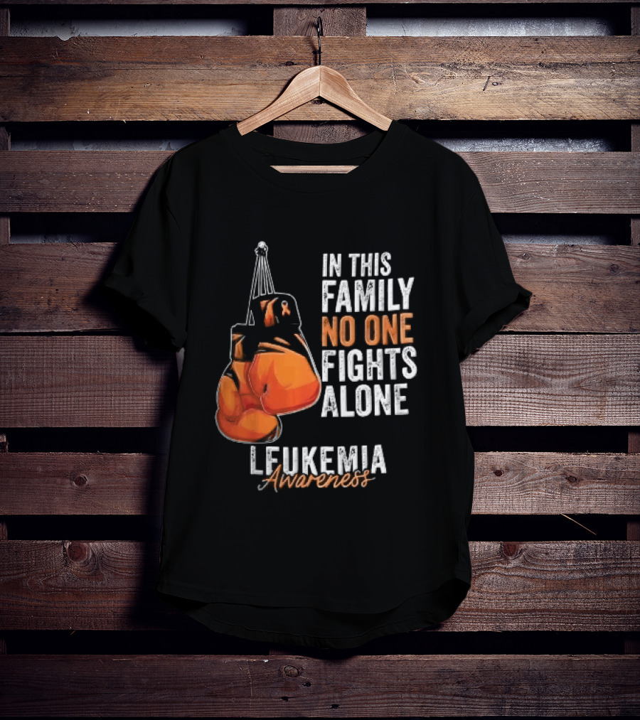 In This Family No One Fights Alone Leukemia Awareness Orange Boxing Gloves T-Shirt