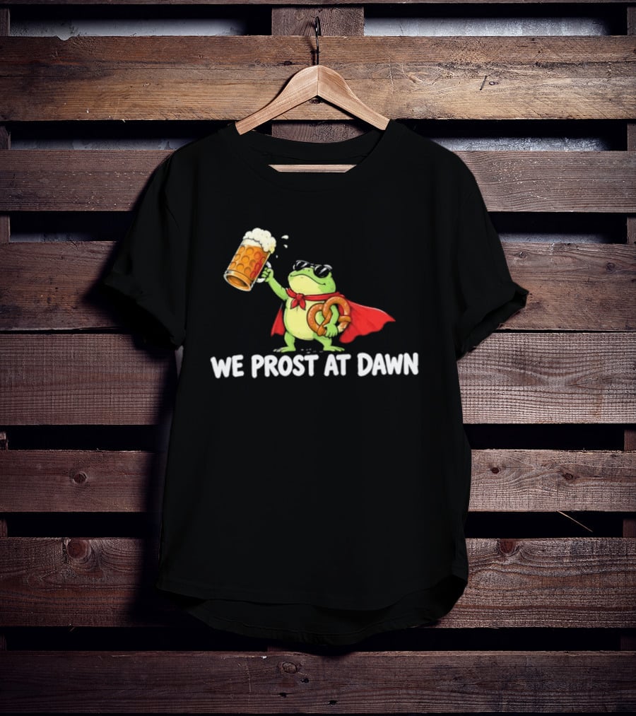 Frog With Beer And Pretzel We Prost At Dawn Superhero Cape T-Shirt