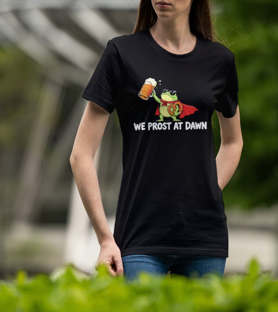 Frog With Beer And Pretzel We Prost At Dawn Superhero Cape T-Shirt