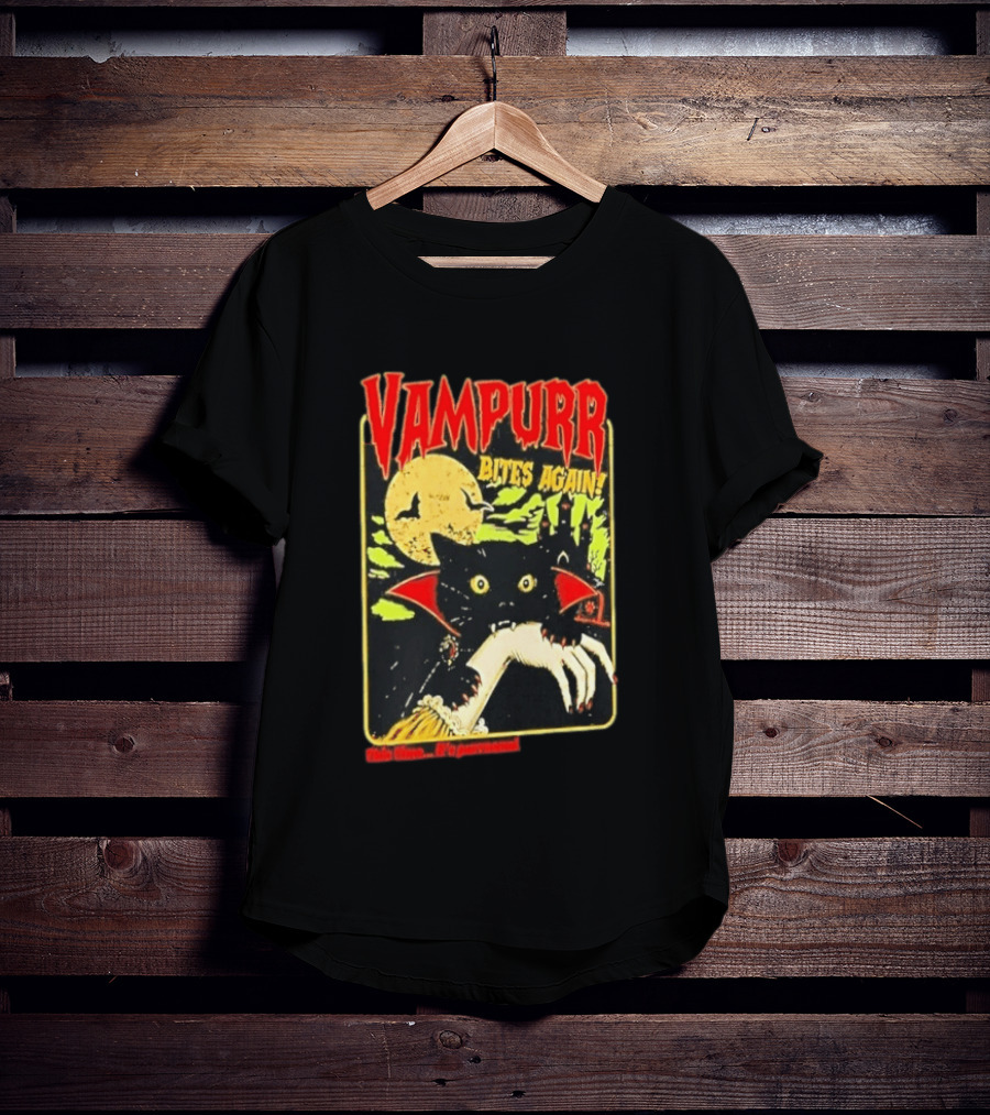 Vampurr Bites Again This Time It's Purrsonal Vintage Horror Cat Moon And Castle T-Shirt