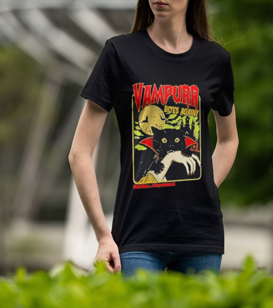 Vampurr Bites Again This Time It's Purrsonal Vintage Horror Cat Moon And Castle T-Shirt