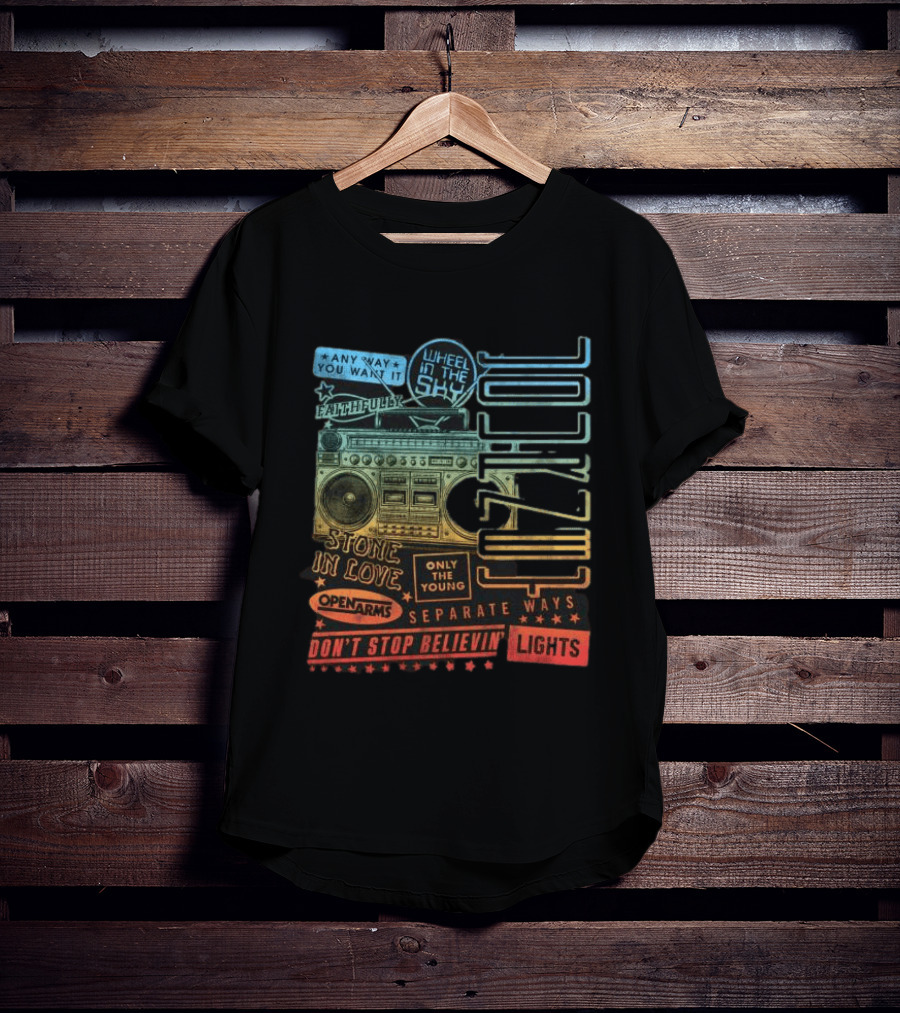 Journey Don't Stop Believin' Wheel In The Sky Stone In Love Open Arms Retro Radio T-Shirt