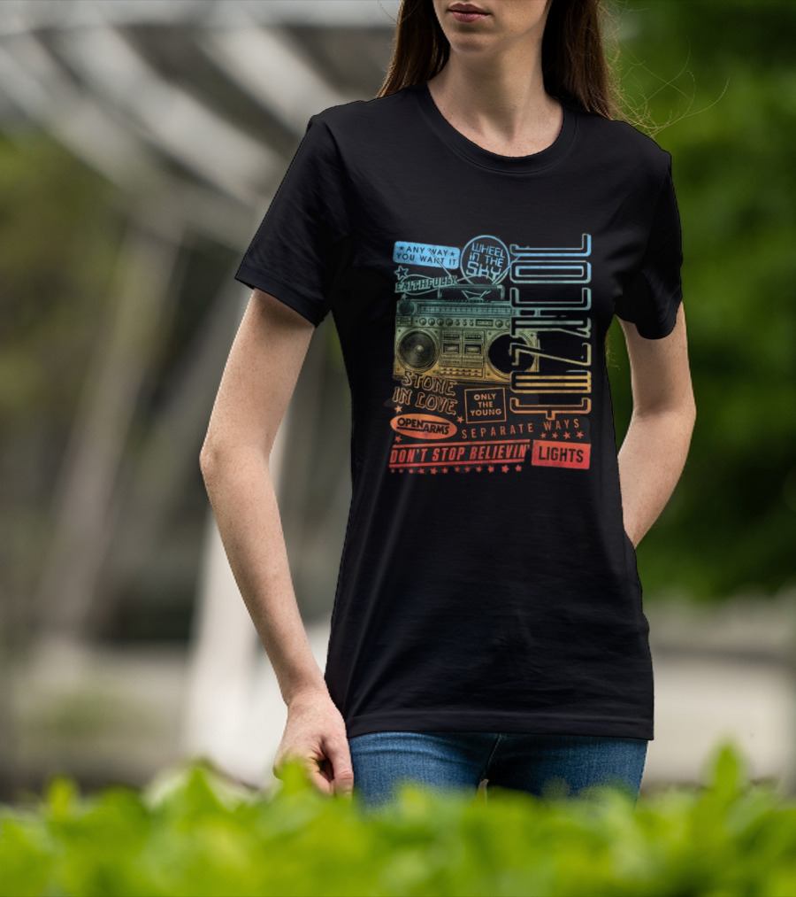 Journey Don't Stop Believin' Wheel In The Sky Stone In Love Open Arms Retro Radio T-Shirt