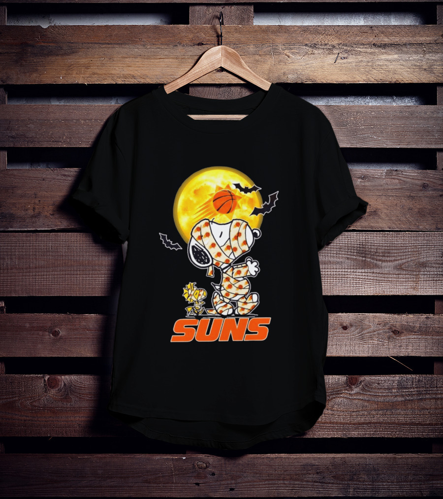 Phoenix Suns Halloween Snoopy Woodstock Mummy Cosplay Moon Basketball Bats T-Shirt