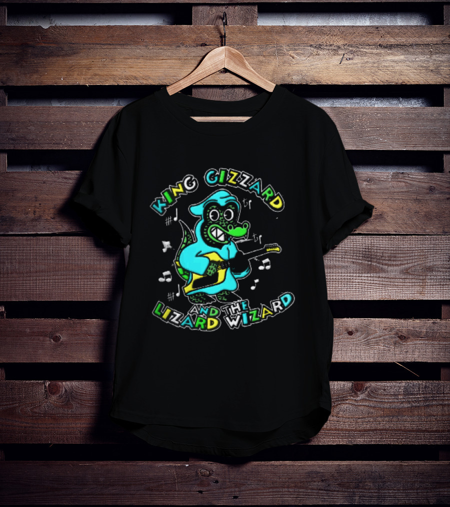 King Gizzard And The Lizard Wizard Cartoon Gator Hooded Playing Electric Guitar Tie Dye T-Shirt