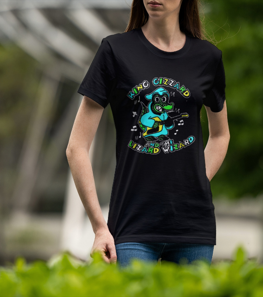 King Gizzard And The Lizard Wizard Cartoon Gator Hooded Playing Electric Guitar Tie Dye T-Shirt