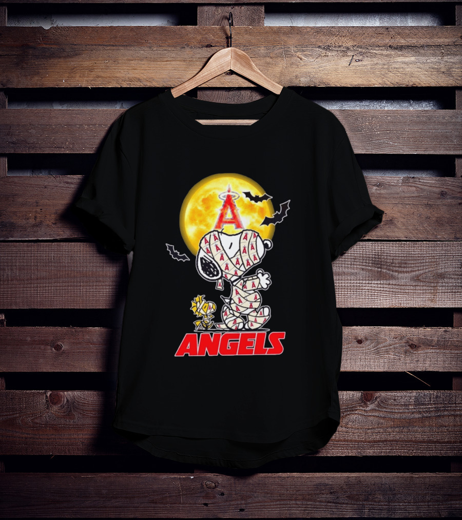 Snoopy Woodstock Mummy Halloween Los Angeles Angels Moon Bats T-Shirt