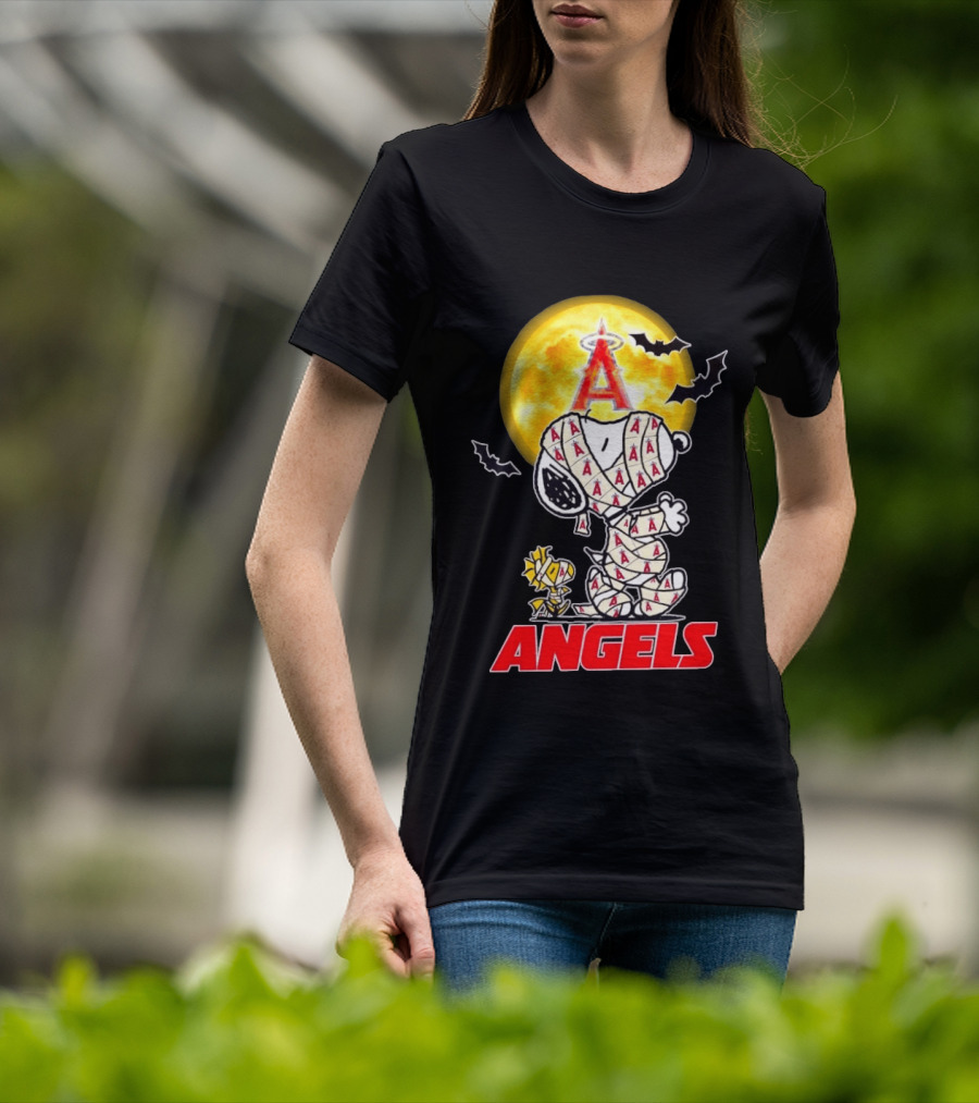 Snoopy Woodstock Mummy Halloween Los Angeles Angels Moon Bats T-Shirt