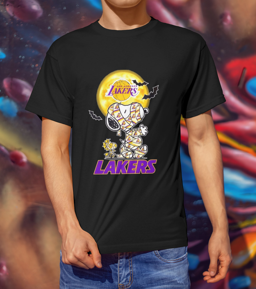 Los Angeles Lakers Snoopy Woodstock Mummy Halloween Moon Bats T-Shirt