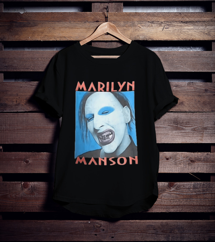 Marilyn Manson Blue Makeup Metallic Teeth Grimace T-Shirt