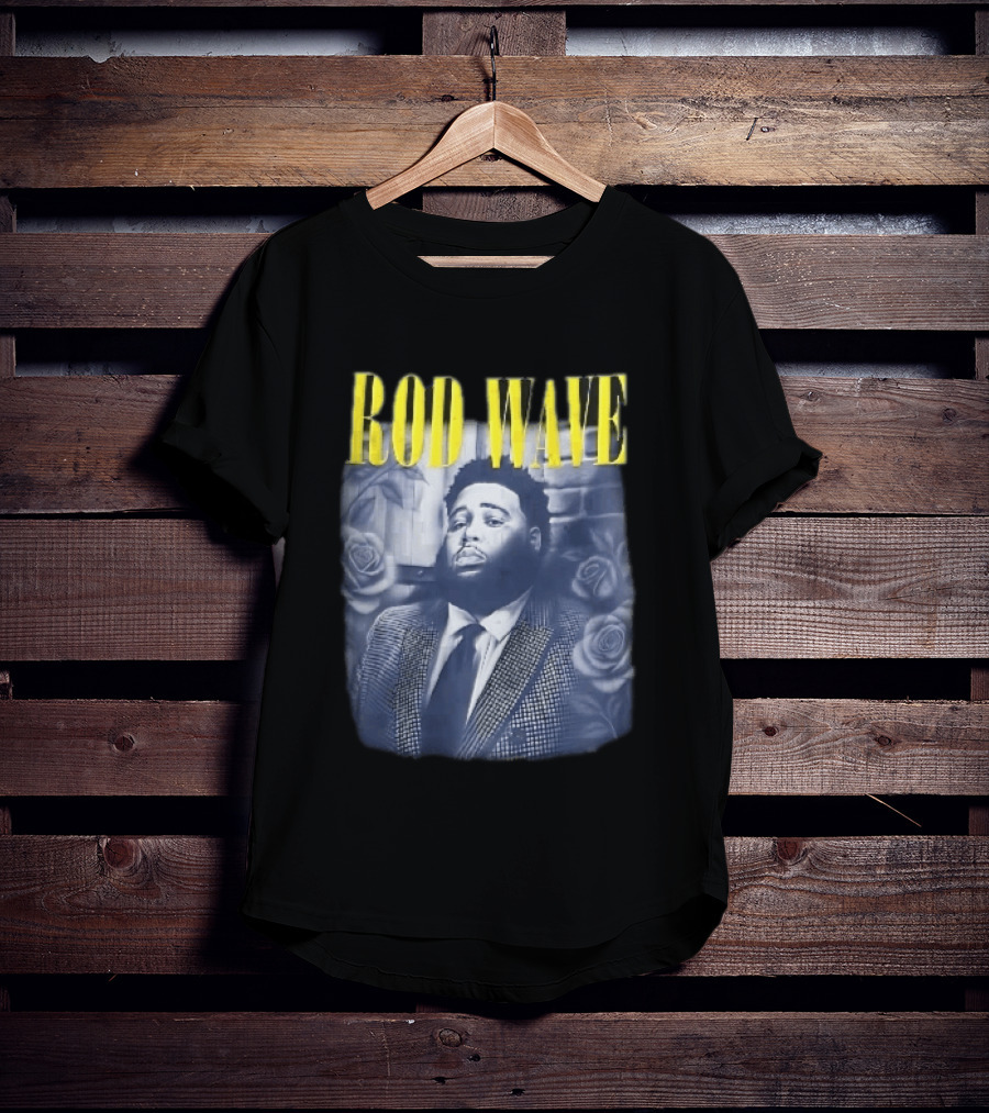 Rod Wave Yellow Bootleg Grayscale Suit Tie Roses Brick Wall T-Shirt