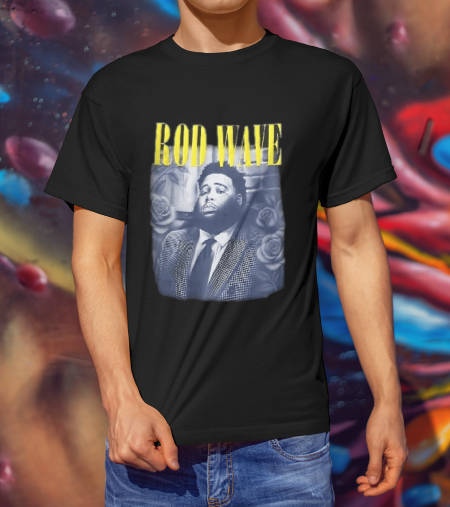 Rod Wave Yellow Bootleg Grayscale Suit Tie Roses Brick Wall T-Shirt