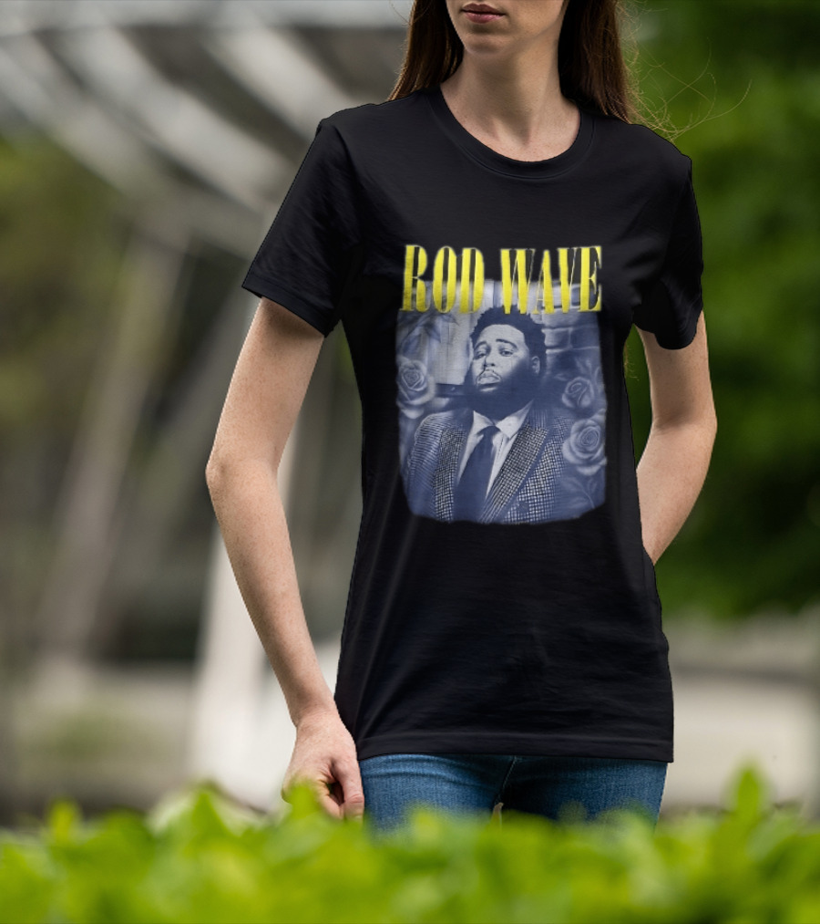 Rod Wave Yellow Bootleg Grayscale Suit Tie Roses Brick Wall T-Shirt