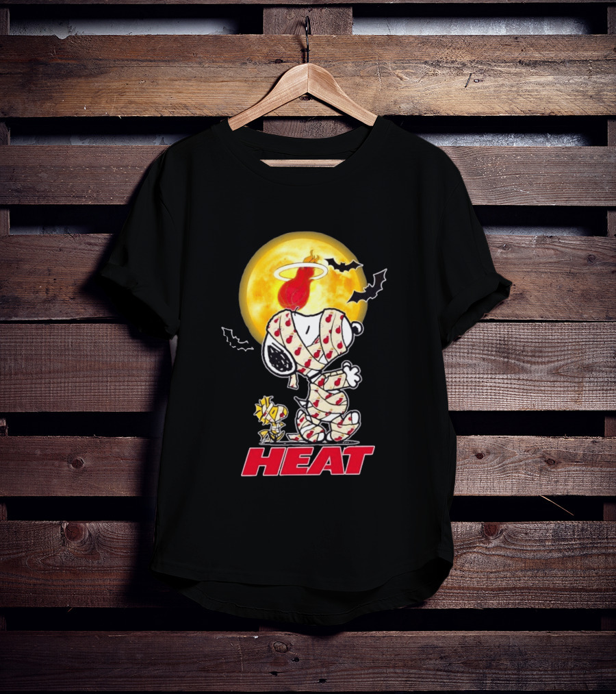 Miami Heat Snoopy Woodstock Mummy Halloween Moon Bats T-Shirt