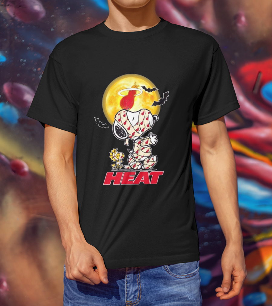 Miami Heat Snoopy Woodstock Mummy Halloween Moon Bats T-Shirt