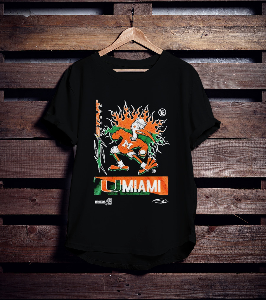 Miami Hurricanes Football U Miami X Hellstar Sports Flame Duck T-Shirt