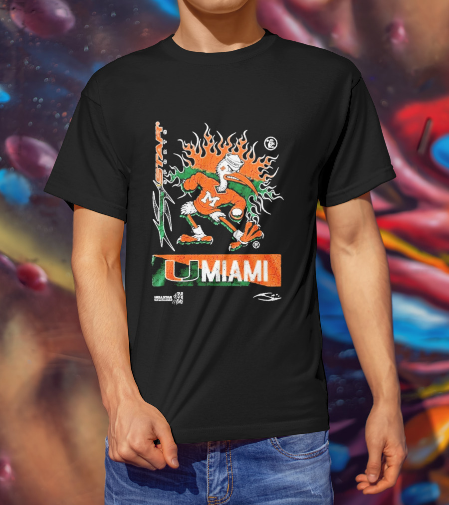Miami Hurricanes Football U Miami X Hellstar Sports Flame Duck T-Shirt
