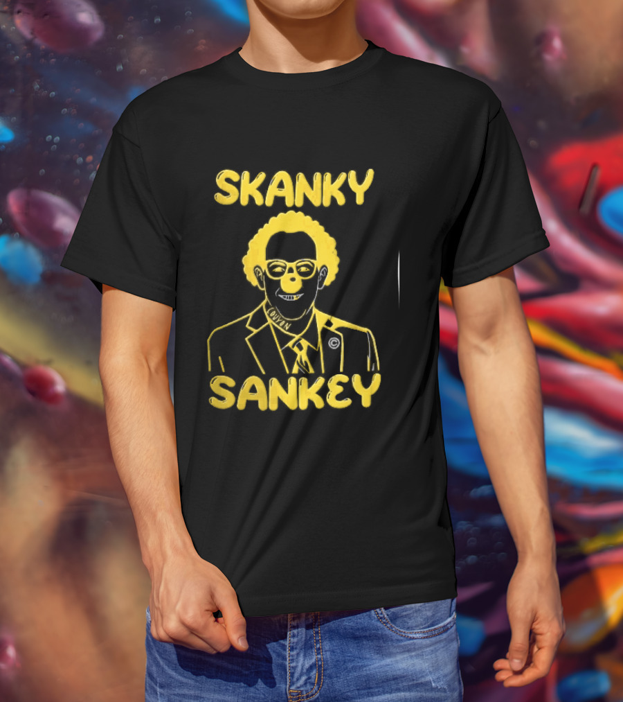 Skanky Sankey Couyon Clown Glasses Yellow Suit Caricature T-Shirt