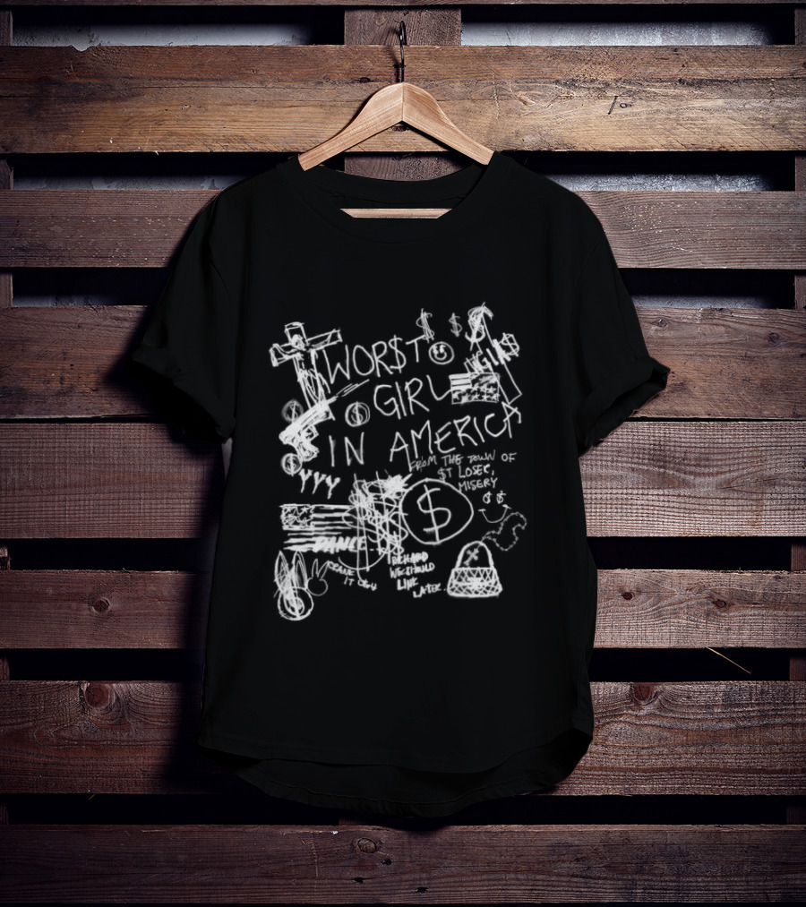 Slayyyter Store Sharpie Black Worst Girl In America Dollar Sign T-Shirt
