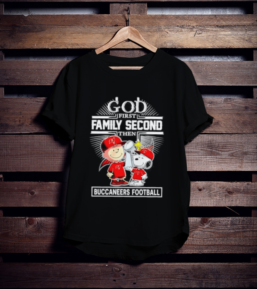 Snoopy God First Family Second Then Buccaneers Football Fan Gear T-Shirt