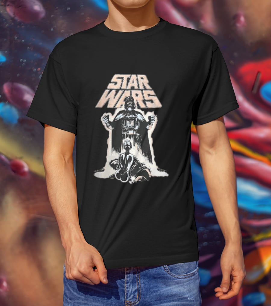 Star Wars Distressed Comic Darth Vader Over Defeated Droid T-Shirt