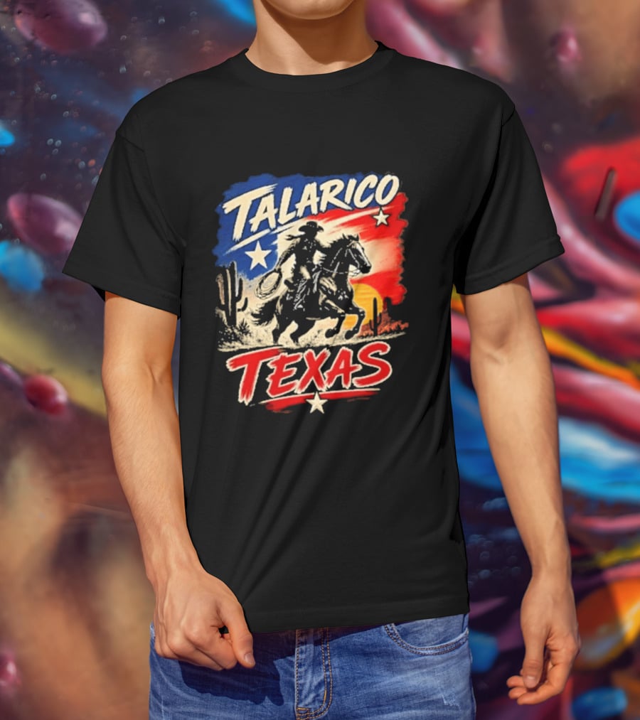 Talarico Texas Cowboy Riding Silhouette With Lone Star And Cactus T-Shirt