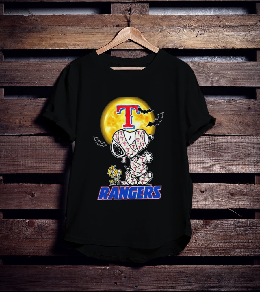 Texas Rangers Snoopy Woodstock Mummy Halloween Collaboration T-Shirt