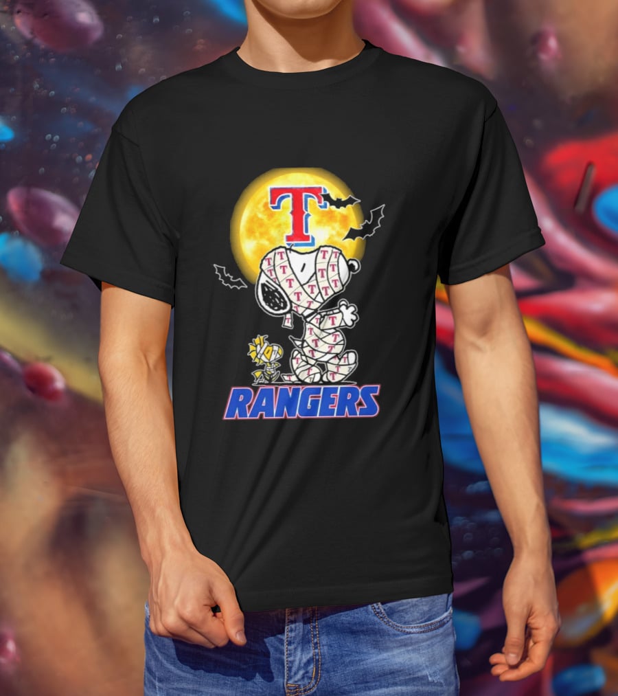 Texas Rangers Snoopy Woodstock Mummy Halloween Collaboration T-Shirt
