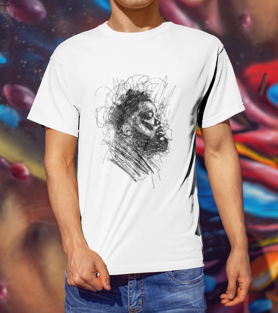 Bearded Man Profile Black Ink Scribble Sketch T-Shirt