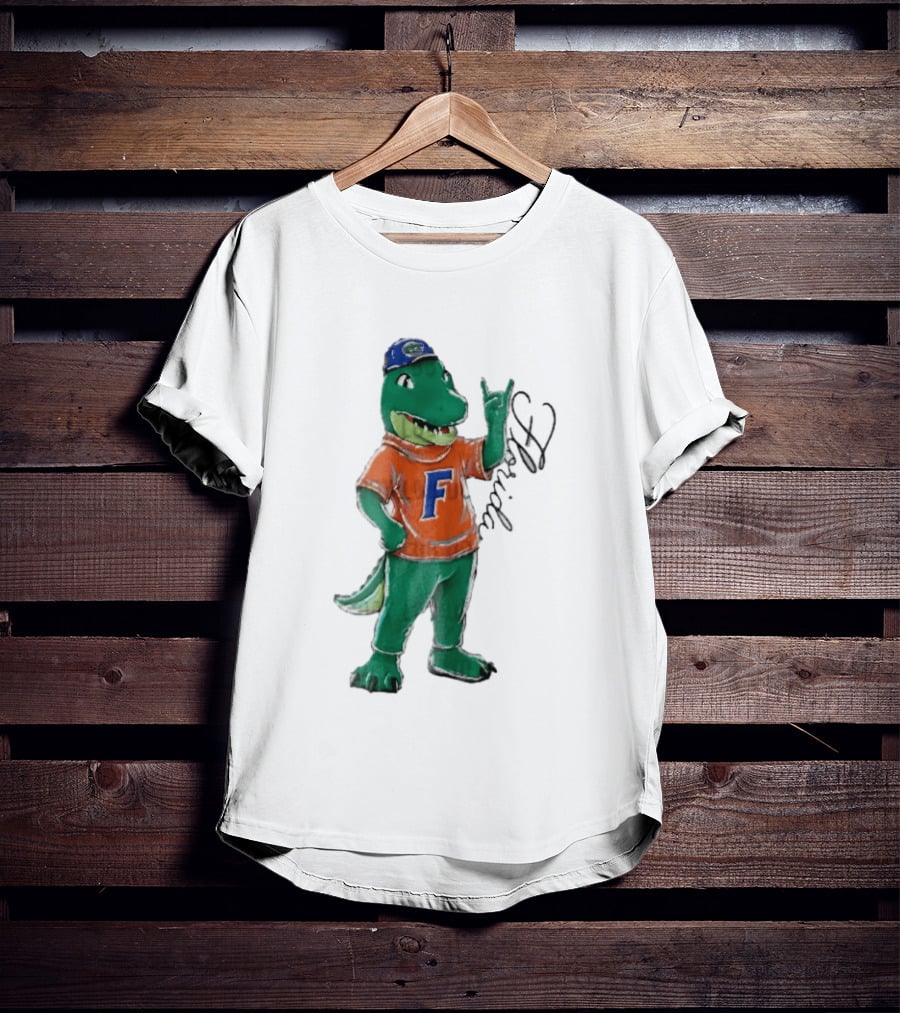 Florida Gators NCAA Albert Mascot Cartoon Alligator Raising Hand T-Shirt