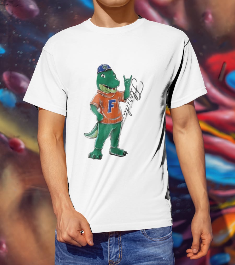Florida Gators NCAA Albert Mascot Cartoon Alligator Raising Hand T-Shirt