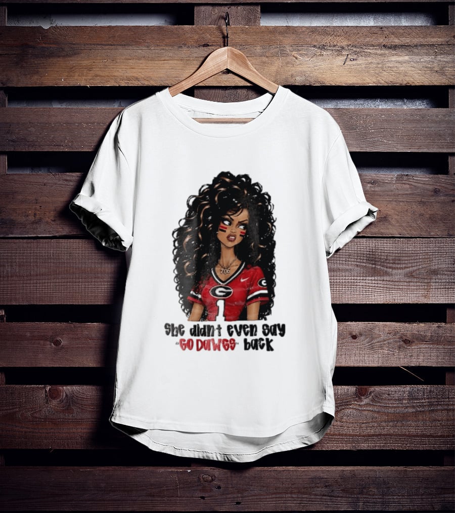 Georgia Bulldogs She Didn't Even Say Go Dawgs Cartoon Woman Curly Hair Red Jersey 706 T-Shirt