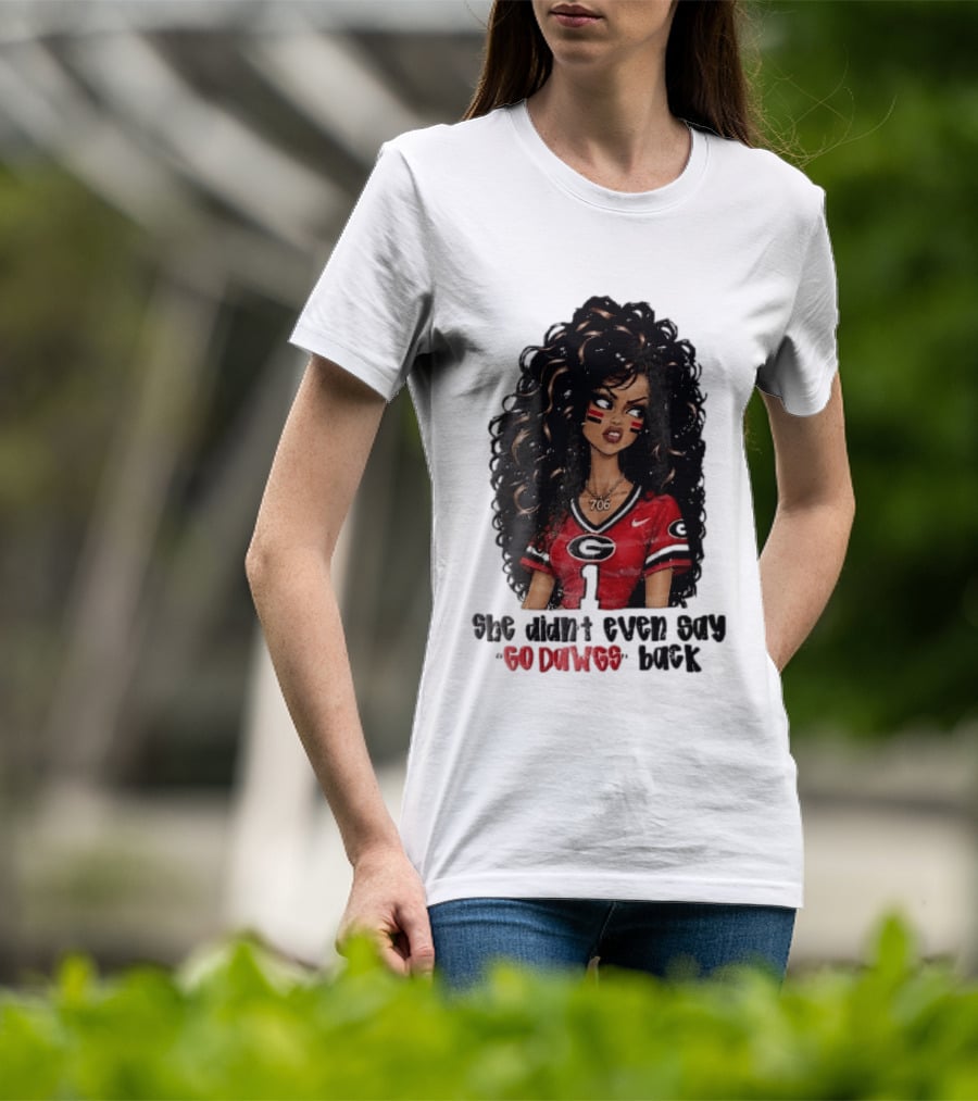 Georgia Bulldogs She Didn't Even Say Go Dawgs Cartoon Woman Curly Hair Red Jersey 706 T-Shirt