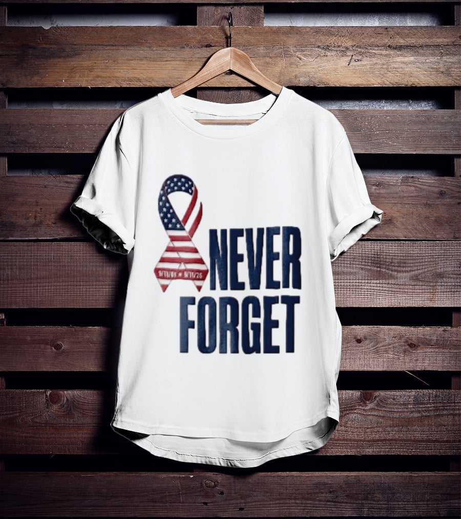 Never Forget 9/11 American Flag Awareness Ribbon T-Shirt
