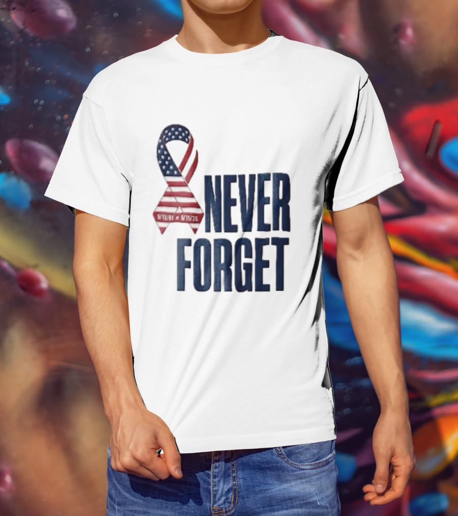 Never Forget 9/11 American Flag Awareness Ribbon T-Shirt