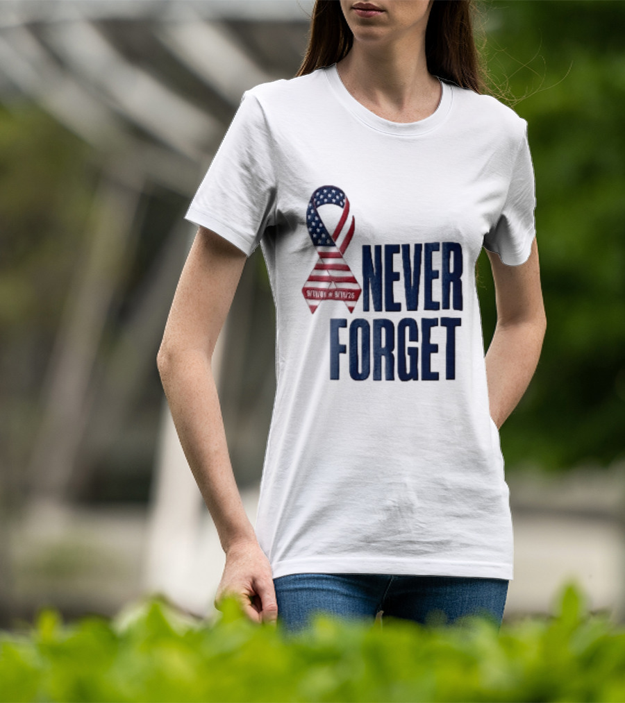 Never Forget 9/11 American Flag Awareness Ribbon T-Shirt