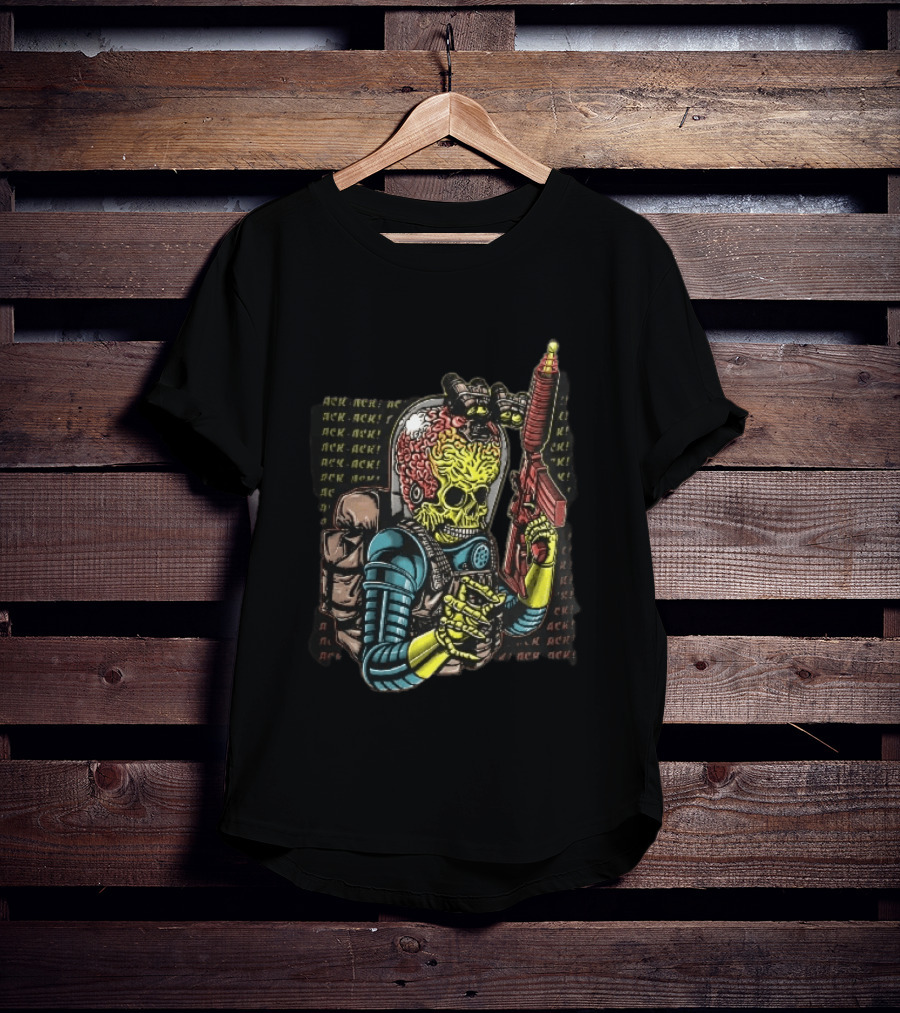Ack Martian Alien Exposed Brain Tactical Ray Gun Ack Goggles T-Shirt