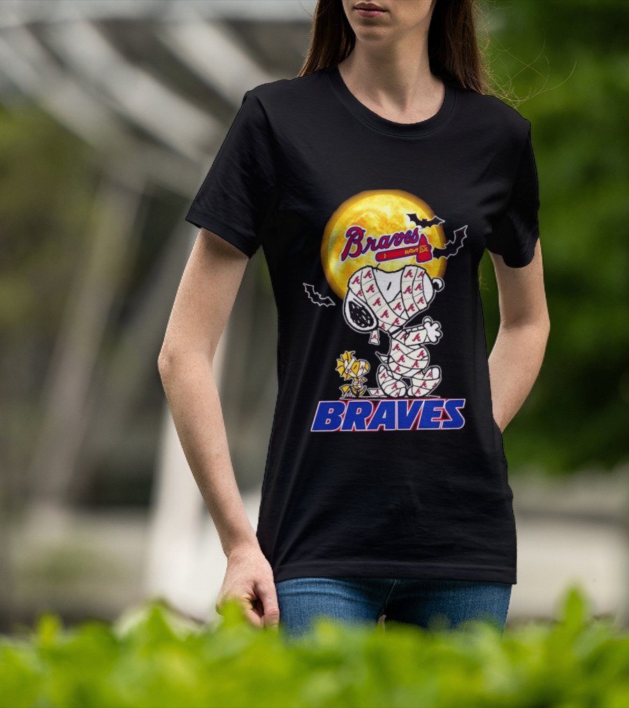 Atlanta Braves Halloween Snoopy Woodstock Mummy Cosplay T-Shirt