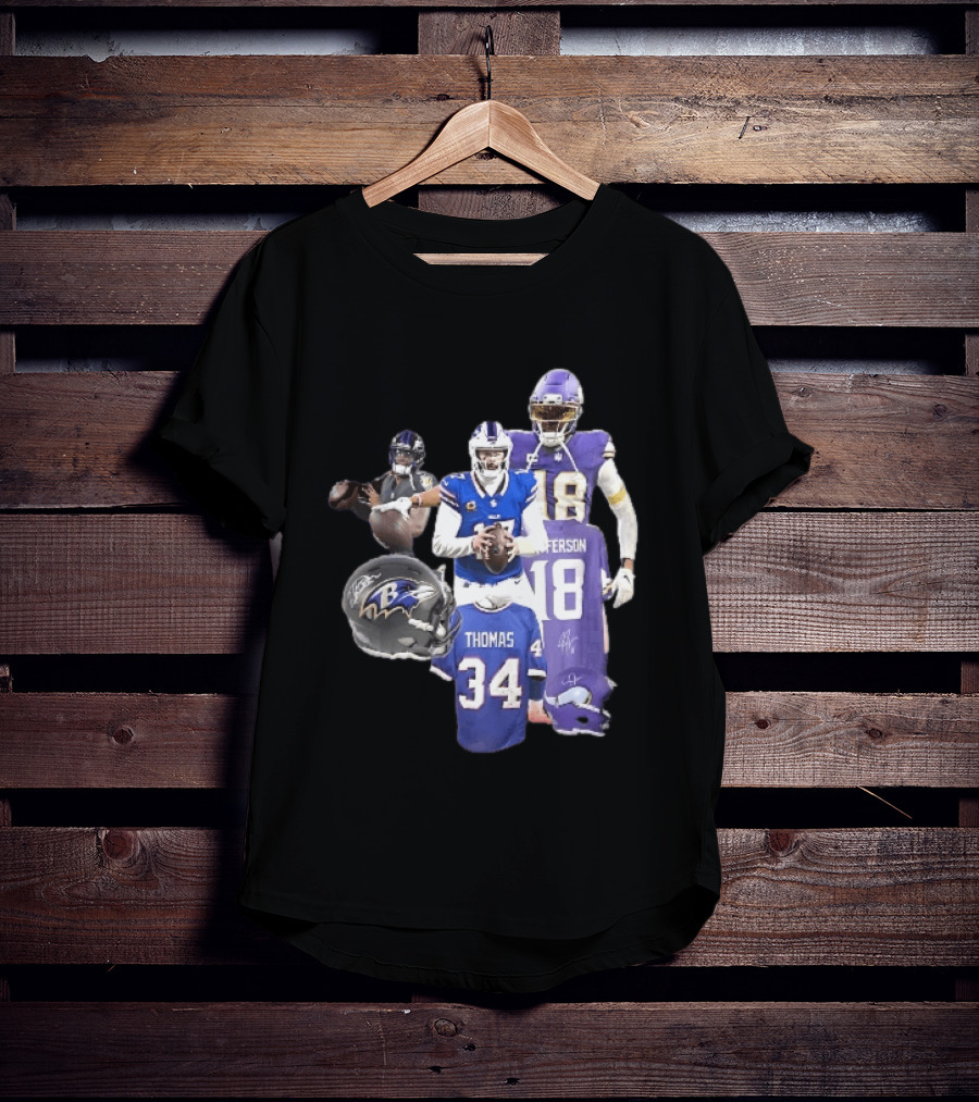 Baltimore Ravens Helmets Buffalo Bills Minnesota Vikings Thomas Jefferson Players Jerseys T-Shirt