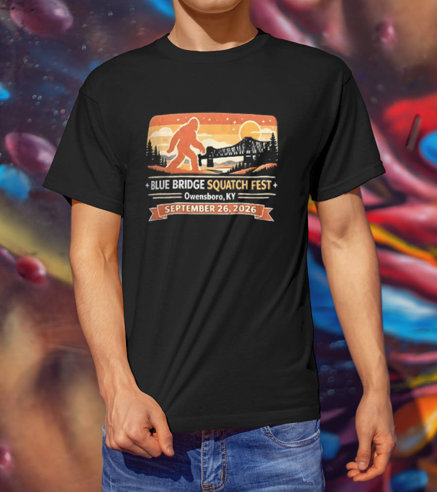 Blue Bridge Squatch Fest Owensboro KY Sasquatch River Sunset September 26 2026 T-Shirt