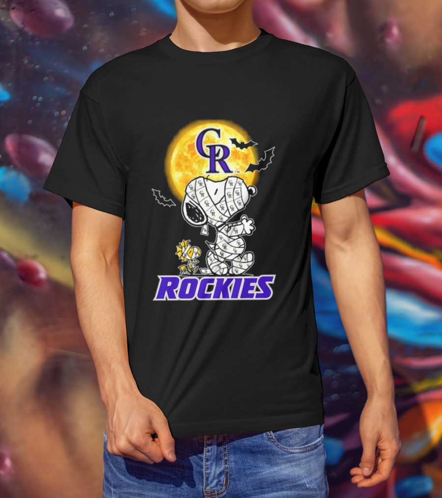 Colorado Rockies Snoopy Woodstock Mummy Halloween Cosplay Moon T-Shirt