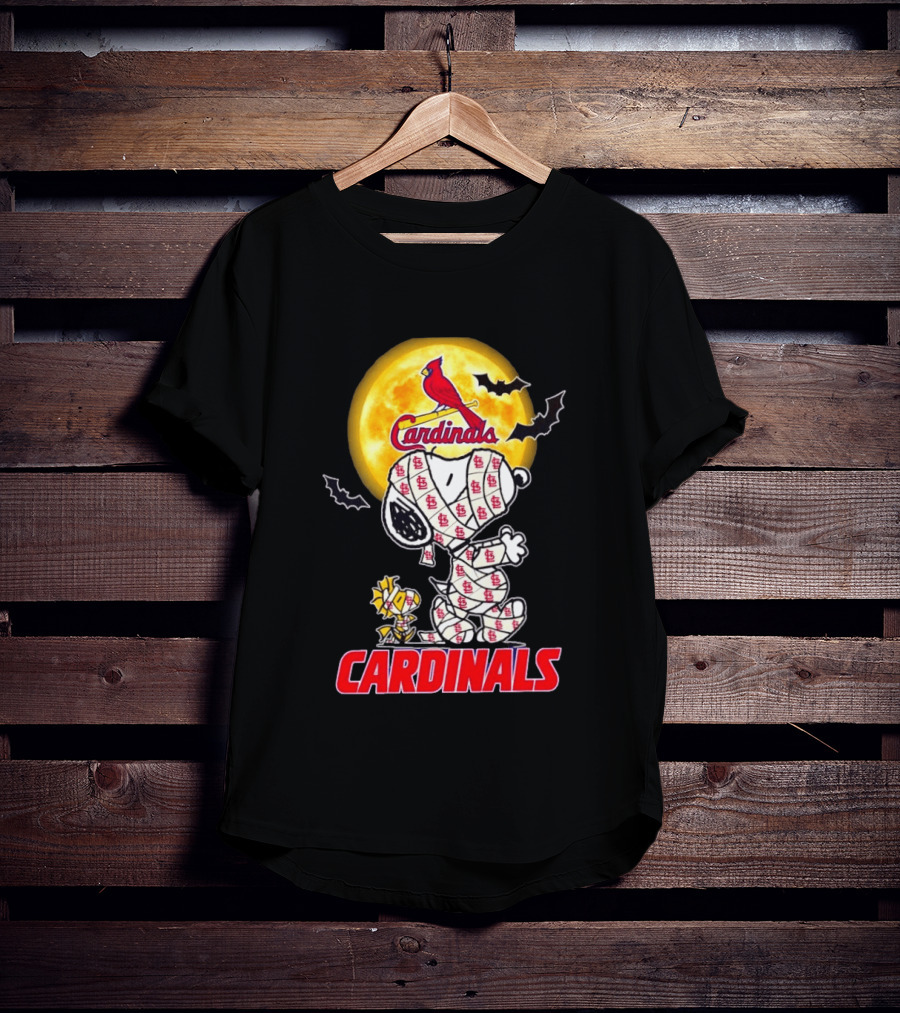 St. Louis Cardinals Snoopy Woodstock Mummy Halloween Moon Bats T-Shirt