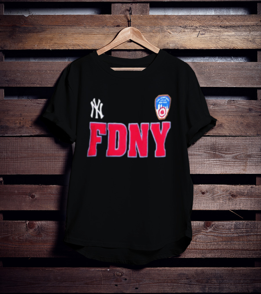 New York Yankees FDNY Collaboration With FDNY Patch And Yankees T-Shirt