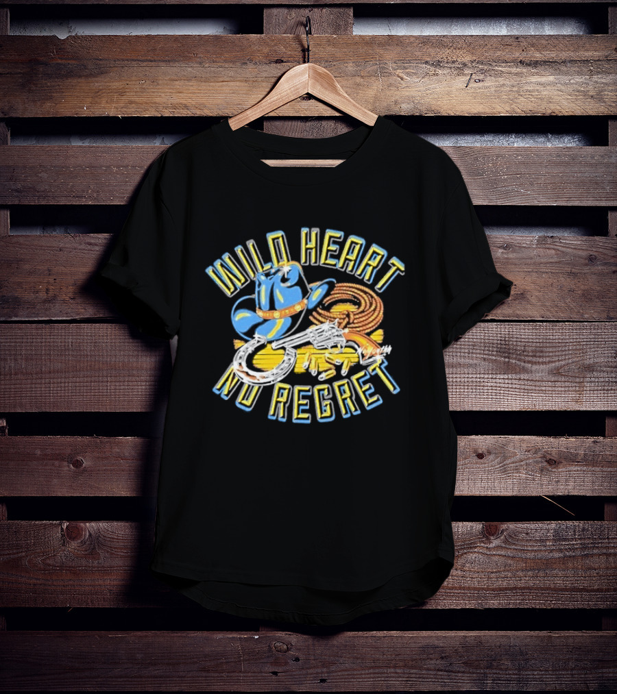 Wild Heart No Regret Cowboy Hat Revolver Horseshoe Rope T-Shirt