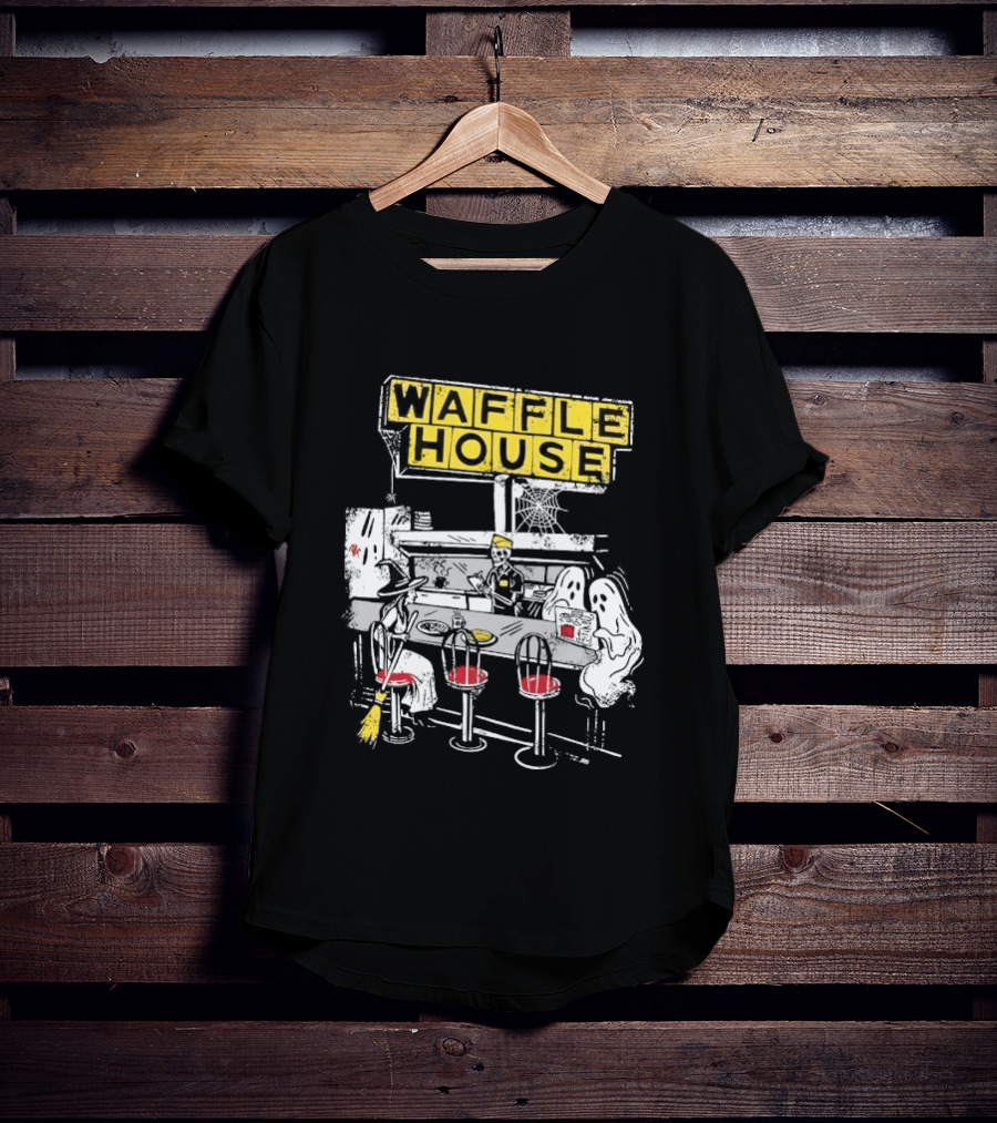 Waffle House Wafflehaunted House Ghostly Diner Scene Halloween T-Shirt