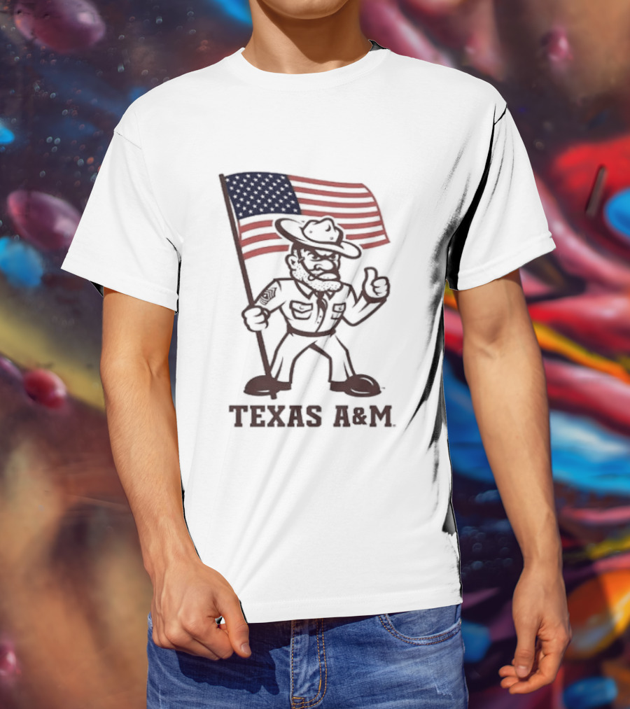 Awesome The Ol' Sarge Collection Texas A&M Maroon USA Flag T-Shirt