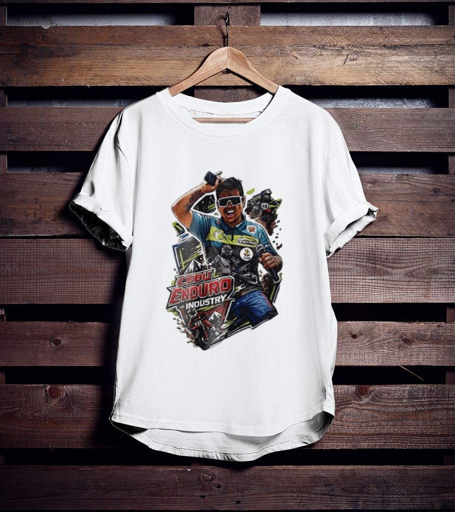Cebu Enduro Industry Host With Microphone And Dirt Bike Riders Caricature T-Shirt