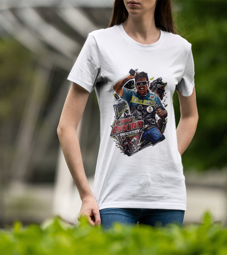 Cebu Enduro Industry Host With Microphone And Dirt Bike Riders Caricature T-Shirt